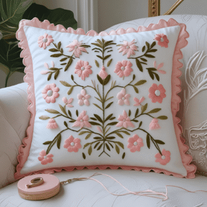 Hand-embroidered pillow